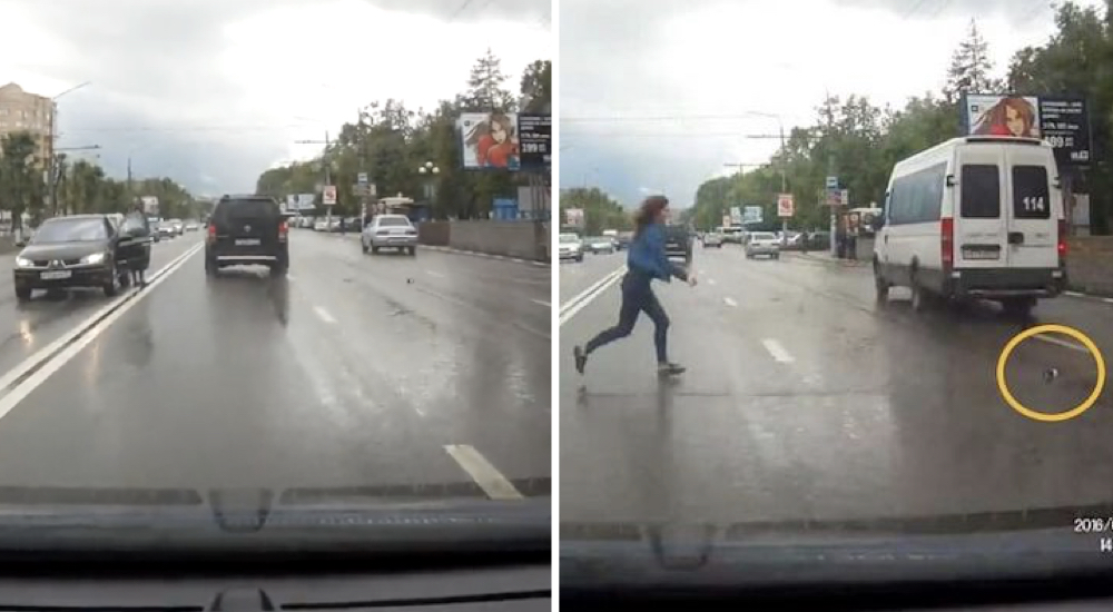 Una mujer detiene su auto para salvar a un gatito aterrorizado en una transitada carretera Una mujer detiene su auto para salvar a un gatito aterrorizado en una transitada carretera