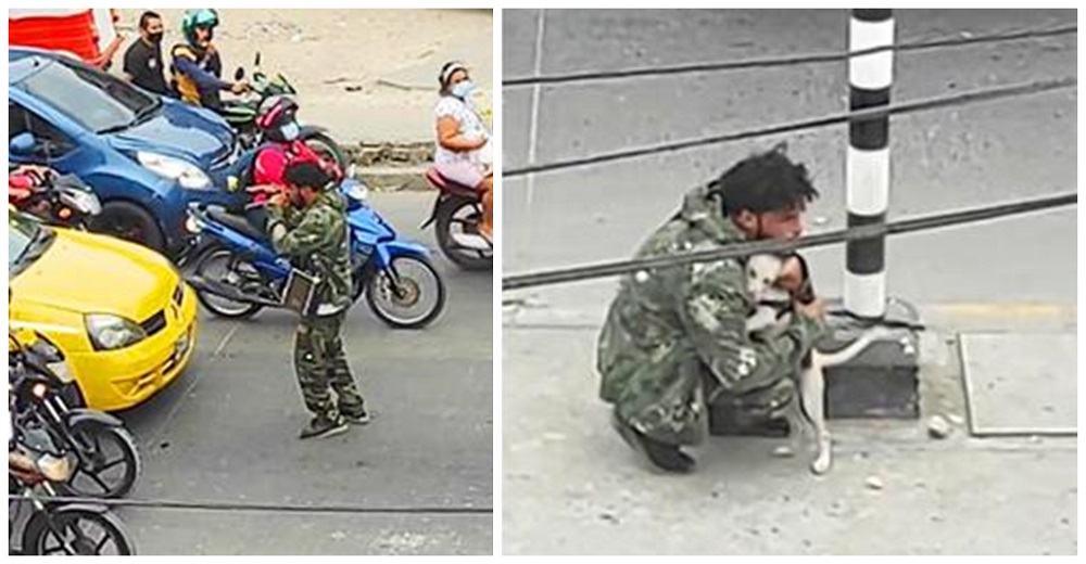 Perrita consuela a un artista callejero que suplicaba unas monedas a la gente y nadie lo ayudó Perrita consuela a un artista callejero que suplicaba unas monedas a la gente y nadie lo ayudó