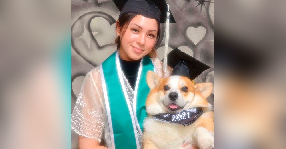 Estudiante posa con su perro en una emotiva foto de graduación, él la ayudó a alcanzar la meta 